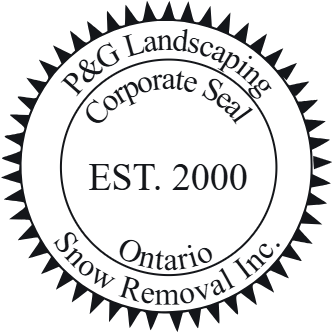 P&G Landscaping & Snow Removal Inc. corporate seal, established 2000, Ontario
